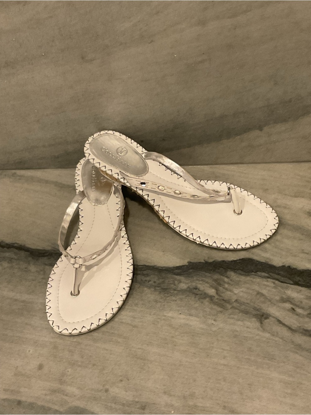 Cole Haan White T-Strap Sandals